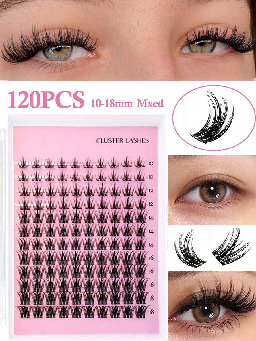 MENGJIESHANGPIN 120pcs Natural Realistic Fake Eyelashes Segmented Curly Voluminous Cat Eye Cartoon Messy Long Lasting 10-18mm QU02 - View 1