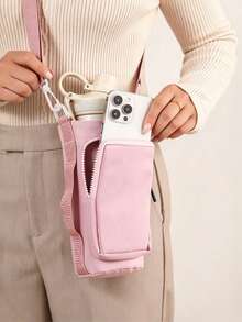 1pc Minimalist Water Bottle Sleeve, Multi-Pocket Design & Adjustable Crossbody Strap, Portable Bottle Holder Bag, Kitchen Decor And Accessories, Christmas Home Decor, Lunchbox For Work, For Outdoor, Travel & Daily Commute - Multicolor - View 9