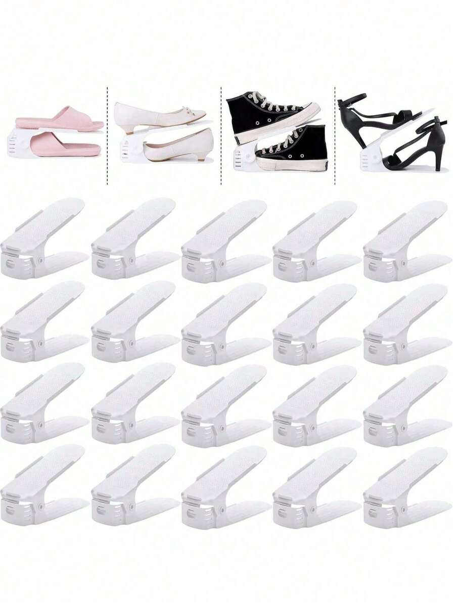 1/10/18pcs Double Layer Adjustable Height Shoe Rack Storage Box, Closet Shoe Organizer, Suitable For Entryway, Hallway, Living Room, Bedroom, Bathroom, Space-Saving Height, Stackable Shoe Tray, Plastic Shoe Storage Rack, Dormitory Shoe Organizer, Shoe Cabinet Layered Storage Rack, Home Space-Saving Shoe Tray, High Heel Sports Shoes Universal Storage Rack
