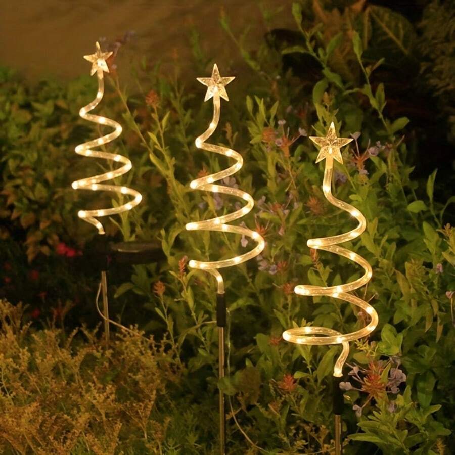 3pcs Solar Powered Iron Christmas Tree Lights, Solar Outdoor Lights ...