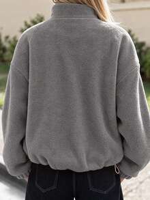 New Women's Fleece Full Zip Jacket, Warm Stand Collar Long Sleeve Jacket With Pockets, Autumn/Winter - Grey - View 6