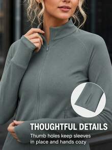 Women's Lightweight Stand Collar Summer Jacket, Breathable Cool-Feeling Sun Protection Outerwear, With Zipper Pockets, Suitable For Outdoor Sports, Beach, Casual - Dark Green - View 2