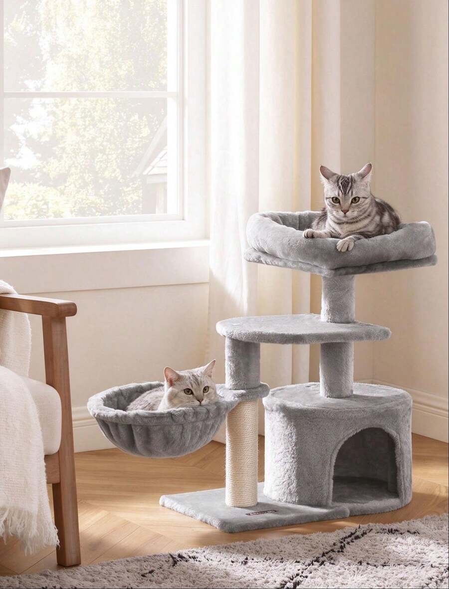 FEANDREA Árbol Pequeño para Gatos, con Poste para Rascar, Gris Claro - Gris Claro - Ver 1