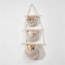 3-Tier Detachable Wall Hanging Woven Basket, Minimalist Nordic Boho Style Storage Basket For Toys, Keys, Glasses - 1pc - View 10