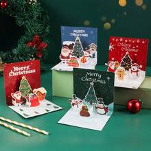1pc/4pcs/8pcs Christmas Party 3D Pop-Up Greeting Cards, Santa Claus Snowman Christmas Tree Pop-Up Invitation Cards, Christmas Eve Handwritten Blessing Message Gift Cards - Multicolor - View 2