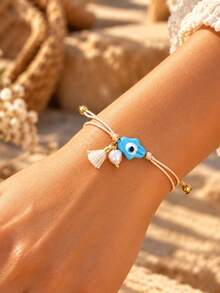 1PC Bohemian Evil Eye Bracelet, Copper Bead Bracelet, Adjustable Bracelet With Tassel, Lucky Protection Gift, Friendship Jewelry - Multicolor - View 1