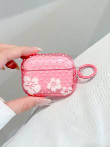 Casing Earphone Motif Bunga Hibiscus Polkadot Merah Muda Lucu, Kompatibel dengan 1/2/3/Pro/Pro2, Pelindung Earbud TPU Transparan Lembut Tahan Guncangan dengan Gantungan Kunci, Aksesori Bunga Modis - MultiWarna - View 4