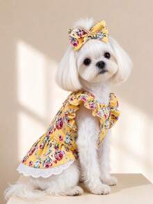 1pc Dog & Cat Mesh Wedding Dress Bow Cute Fashion Elegant Charming Creative Personalized Design Print Pet Dress - Multicolor - View 5