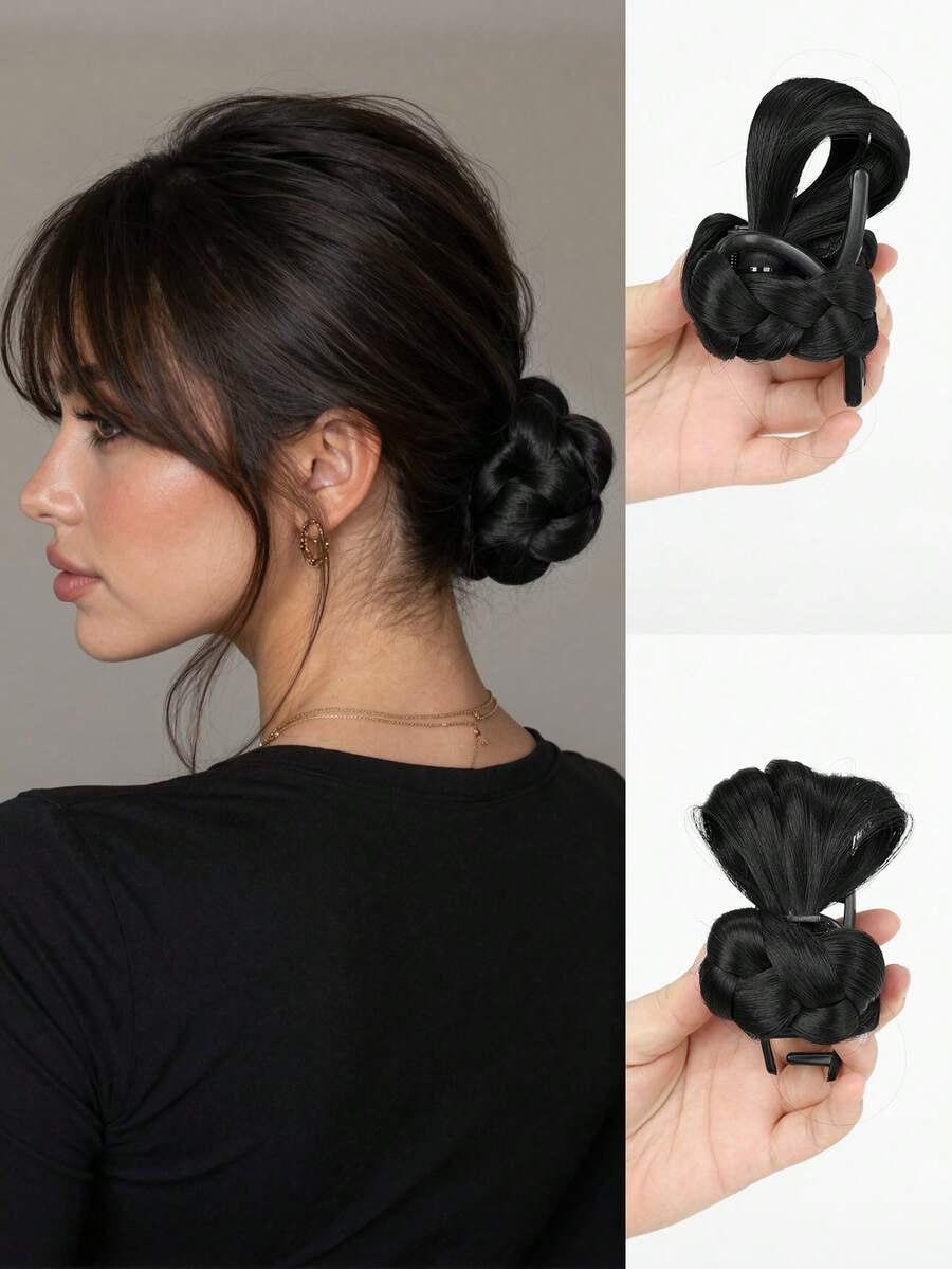 Braided Bun Hair Claw Clip, Synthetic Hair Bun Extension With Braided ...