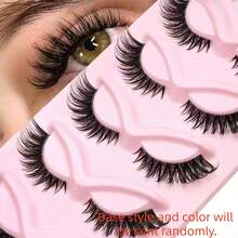 5 Pairs Cat Eye False Eyelashes, Fluffy And Soft, Transparent Stem, Natural Long Style, With Upturned Tail, Elongating Eye Shape - Black - View 7