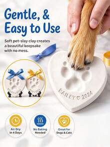 4pcs Pet Paw Print Keepsake Set, Soft Pink And Blue Clay, DIY Dog And Cat Paw Print Keepsake - Heart - View 2