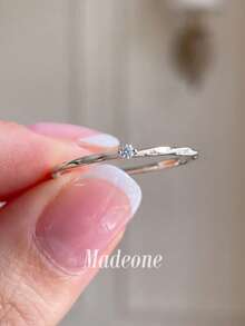 MADEONE 1pc Minimalist Zirconia Twisted Ring, Women's Engagement Wedding Party Daily Wear Anniversary Jewelry Gift - Silver - View 2