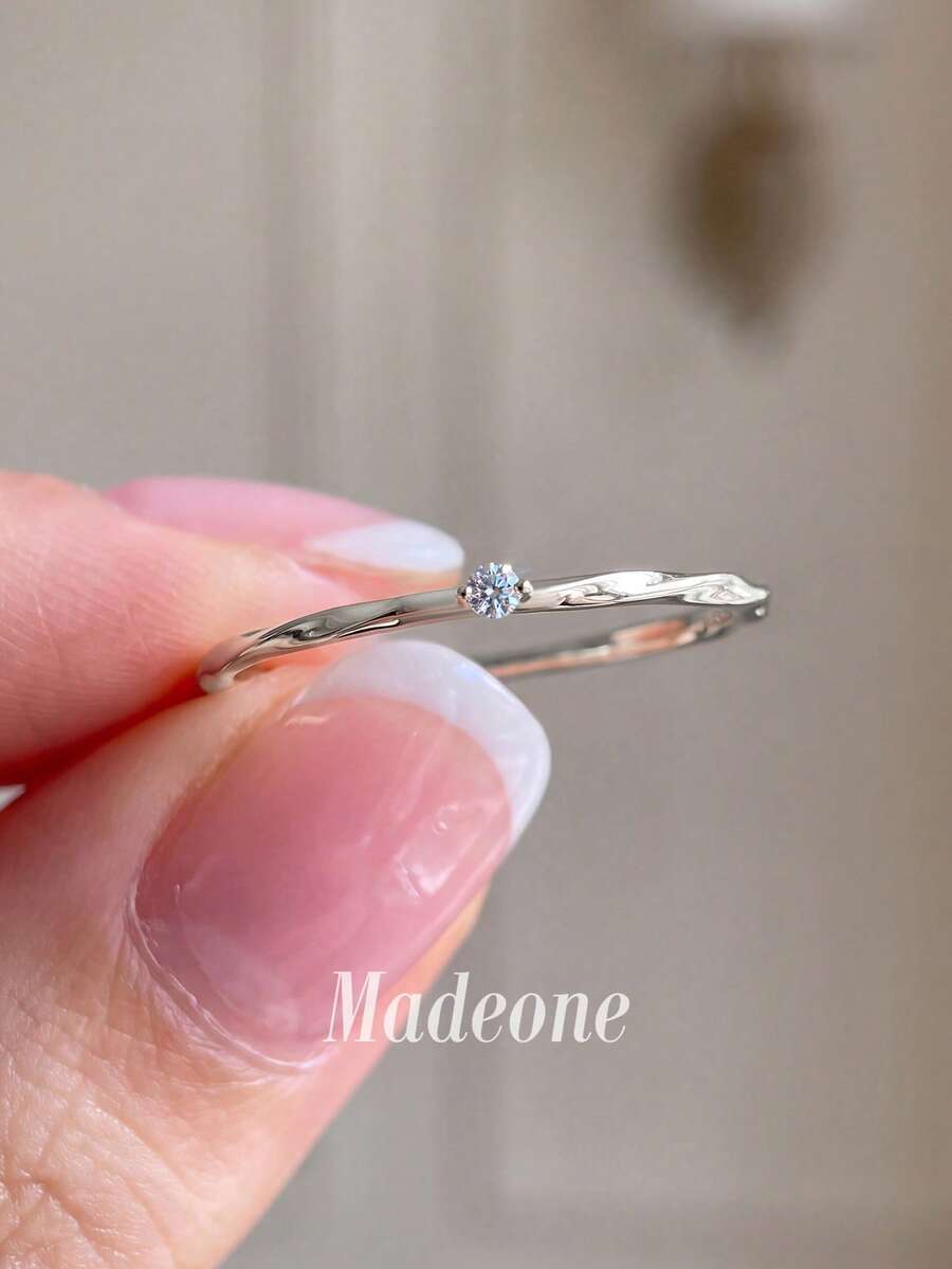 MADEONE 1pc Minimalist Zirconia Twisted Ring, Women's Engagement Wedding Party Daily Wear Anniversary Jewelry Gift