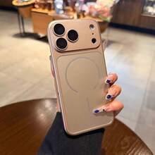 啞光金屬磁吸手機殼，適用於 iPhone 18 Pro Max 17 16 15 14 13 Pro，附鏡頭保護膜，支援無線充電，防摔保護殼，適合送給女性與男性的禮物 - 金色 - 查看 3