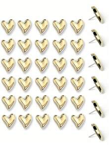 15/20/30pcs Heart-Shaped Push Pins, Cute Cork Board Thumbtacks, Exquisite Gold Decorative Pins, Suitable For Cork Board, Office, Home Decor - A - View 8