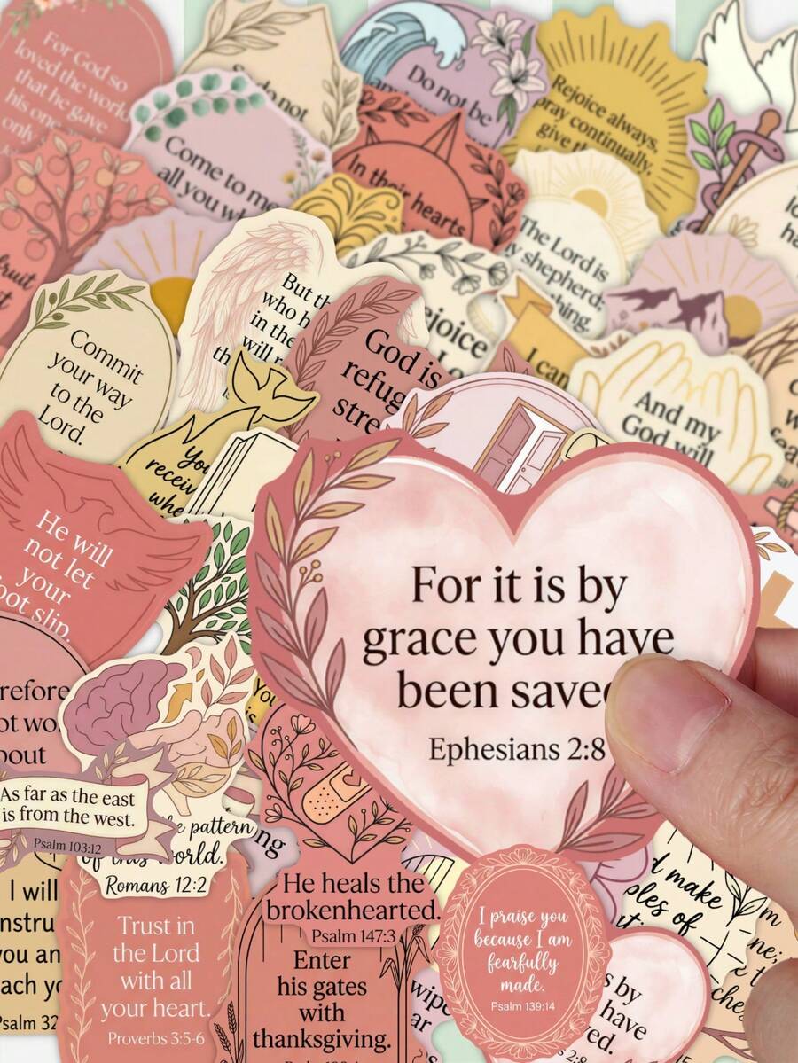 50Pcs Bible Verse Stickers, Inspirational Christian Scripture Decals, Faith Quote Stickers For Journal & Scrapbook - one-size - View 1