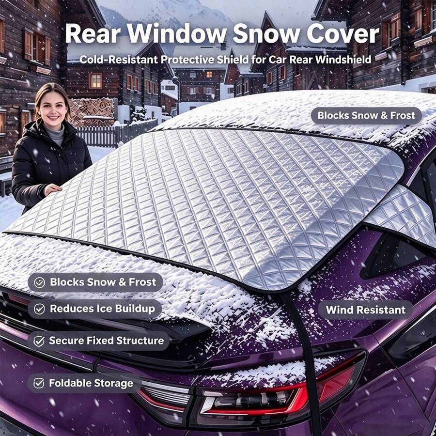 Car Rear Windshield Snow Cover, Thickened Rear Window Frost Guard With Elastic Hook, Windproof Protectors - K - View 1