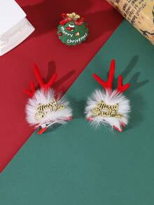2pcs Christmas Atmosphere 3D Deer Horn Alligator Hair Clips, Multiple Styles Cartoon Christmas Tree Decorative Hair Clips, Versatile Holiday Outfit Photo Headwear - Multicolor - View 5