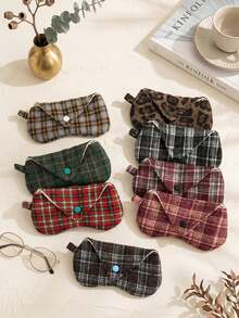 Vintage Plaid Leopard Eyeglass Case, Soft Fabric Fashion Glasses Pouch With Snap Closure, Portable Lightweight Spectacle Storage Bag For Reading Glasses - Multicolor - View 2