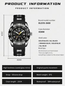 OLEVS Men's Sport Diving Watch Rotating Bezel Luminous Hands Date Window Waterproof Silicone Strap Casual Military Watch For Men - Black and White - View 9