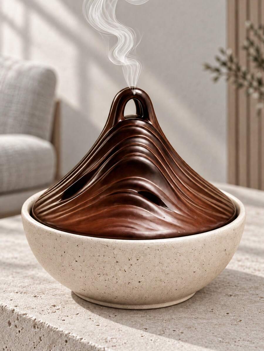 1pc Modern Minimalist Mountain-Shaped Incense Burner, Stone-Textured Desktop Home Decor, Suitable For Living Room And Home Display - Multicolor - View 1