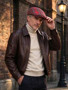 1pc Men's Vintage Plaid Newsboy Cap, British Style Short Brim Baseball Cap, Autumn/Winter Versatile Casual Beret - A - View 8