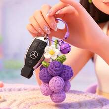 1pc/Grape Shaped/Handmade Crochet Artificial Food/Creative Handmade Artificial Decoration/Bohemian Style Home Decor/Also Suitable For Backpack Charm/Keychain/Car Rearview Mirror Decoration - Grape Pendant - View 6
