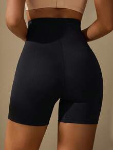 Mesh Breathable High Waist Fishbone Shaping Shorts Butt Lift - Black - View 2