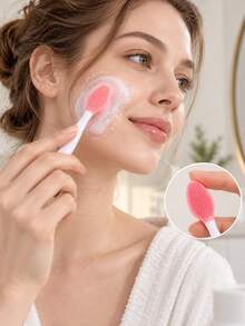 Dual-Sided Silicone Facial Cleansing Brush With Dense Soft Tips And Rounded Massage Nodes, Face Wash Tool For Daily Cleansing, Gentle Exfoliating And Skin Care Routine, Easy-Grip Beauty Accessory For Women' Home, Travel And Multiple Color Options - Multicolor - View 5