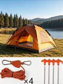 4m Reflective Tent Guyline Set (Includes Tensioners And High-Strength Spiral Stakes), Adjustable Windproof Rope And Stake Combination, Suitable For Camping Tents, Tarps, Awnings And Outdoor Hiking - Multicolor - View 2