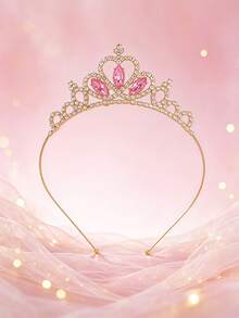 1pc European & American Fashion Exquisite Alloy Bridal Crown, Suitable For Women's Wedding Party Hair Accessory, Queen Princess Party Headpiece - Gold Pink - View 4
