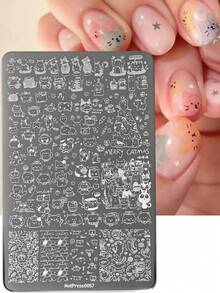 14.5*9.5 Cm Cartoon Cat Nail Stamping Steel Plates Cute Cat Design Multi Pattern Printing Plates Nail Art Plates DIY Printing Tools - Silver - View 7
