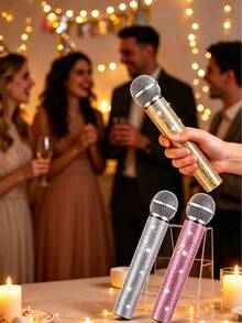 Sparkling Rhinestone Faux Microphone Prop, Dazzling Diamond Fake Mic, Suitable For Christmas, Birthday Party, Karaoke Night, Stage Performance, Photo Shoot, Role Play, Desktop Home Decor Ornament - A - View 3
