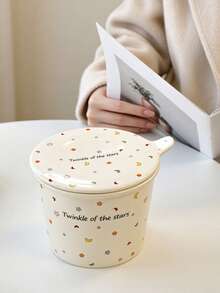 1 Set, Ceramic Ramen Bowl, Cookie Jar With Lid, Star & Moon Pattern Design - Ideal For Storing Snacks, Candies, Soup, Desserts, Great Gift For Valentine's Day, Anniversary - Multicolor - View 8