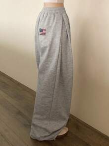 Solid Color Women's Loose Casual Floor-Length Wide Leg Sweatpants - Grey - View 4