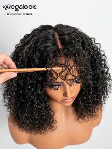 MEGALOOK 3X2 Lace Closure Wig, Deep Curly Transparent Lace, 100% Human Hair, Natural Color, Middle Part, Pre-Plucked Hairline, Bleached Knots, 200% Density, Glueless, Beginner Friendly - SNatural - View 8
