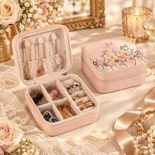 Custom Name Floral Jewelry Box, Personalized Double Layer Travel Organizer For Birthday Present, Custom Name Flower Pattern Box With Compartments For Ring Necklace Gift, Jewelry Organizer For Women Gift - Square Jewelry Box - View 7
