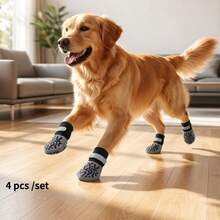 4pcs Double-Sided Non-Slip Dog Socks, Prevent Licking And Biting Hardwood Floors, Strong Grip, Paw Protection, Anti-Scratch Warm Wear-Resistant Dog Socks - Black - View 9