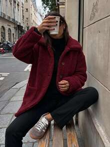 Women's Long-Sleeved, Collared, Button-Front Welsoft Coat , 29584 Winter Coats - Burgundy - View 3