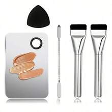 1pc Crescent Moon Shaped Mixing Palette With Scraper, Suitable For Nail Art, Beauty And Makeup, Cosmetic Mixing Tool - Silver - View 3