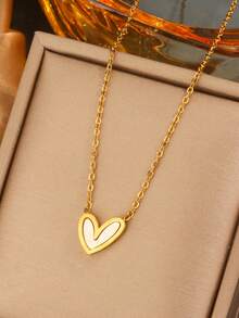 VceTd 1pc Stainless Steel Heart Pendant Necklace, Suitable As Holiday Gift For Women - Yellow Gold - View 1