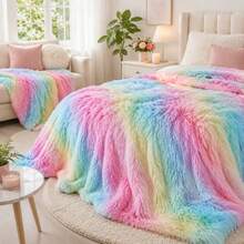 Multicolor Long Pile Blanket For Bed And Sofa, Soft And Fluffy 160x220 Cm Throw, Reversible Bedspread With Warm And Cozy Design For Your Home - Multicolor - View 7