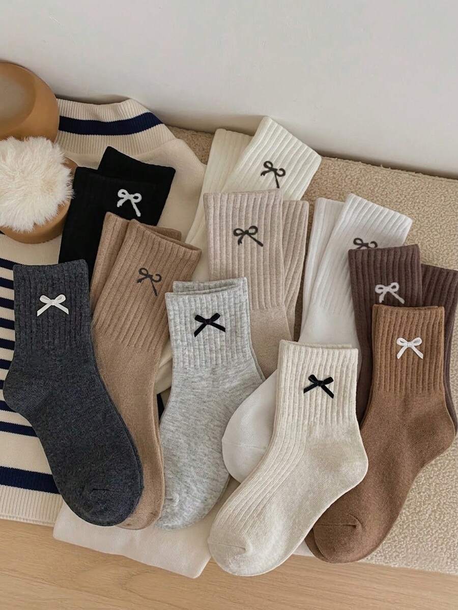 10 Pairs Kids Maillard Color Palette Bowknot Minimalist Small Pattern ...