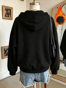 Women's Plus Size Autumn/Winter Daily Versatile Zip-Up Sweatshirt Jacket - Black - View 2