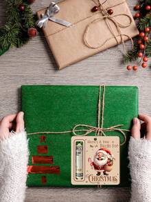 4Pcs Rustic Christmas Printed Wooden Money Holder Ornaments Square Wood Cash Gift Card Hanging Tags With Jute String For Xmas Tree Holiday Gift Decorations - Multicolor - View 6