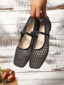 Women's Flat Mesh Lace Hollow Out Shoes, Summer New Style - Black - View 3