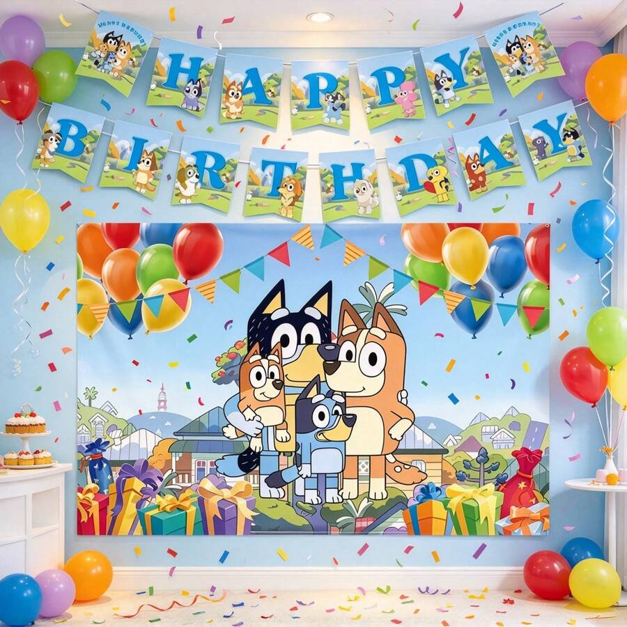 BUTTBILL Cartoon Birthday Banner & Backdrop Set, Paw Print Banner, Kids Birthday Party Decoration Props - Multicolor - View 1