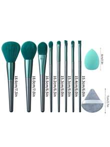 12pcs Professional Makeup Brush Set Foundation Brush Powder Brush Highlighter Brush Blush Brush Eyeshadow Brush With Makeup Sponge Triangular Powder Puff Complete Makeup Tools Beginner Essential - Green - View 7