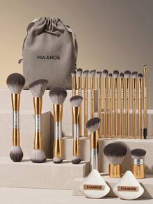 MAANGE 23件組化妝刷套裝，包含底妝刷、蜜粉刷、腮紅刷、遮瑕刷、修容刷、鼻影刷、打亮刷、眼影刷、眉刷、眼線刷、細節刷，適合日常使用與旅行，女性與女孩的完美禮物 - 彩色 - 查看 3