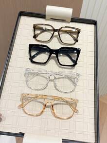 4 Pairs INS Style Geometric Frame Women's Glasses Set, Perfect Blend Of Modern Style And Vintage Charm, Suitable For Vacation Outfits, Parties, Daily Life, Commuting, Street Photography, Fits All Face Shapes - Transparent - View 9